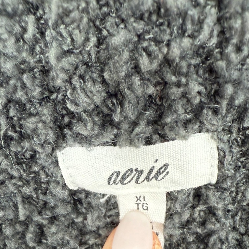 Aerie Women's Cozy Textured Chenille Knit Mock Neck Cropped Sweater Charcoal XL - Picture 3 of 8